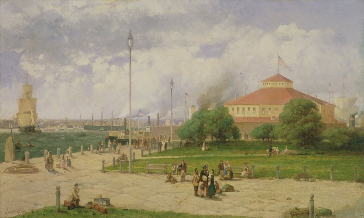 Port w Nowym Jorku i ogród zamkowy, 1885 autorstwa Andrew Melrose