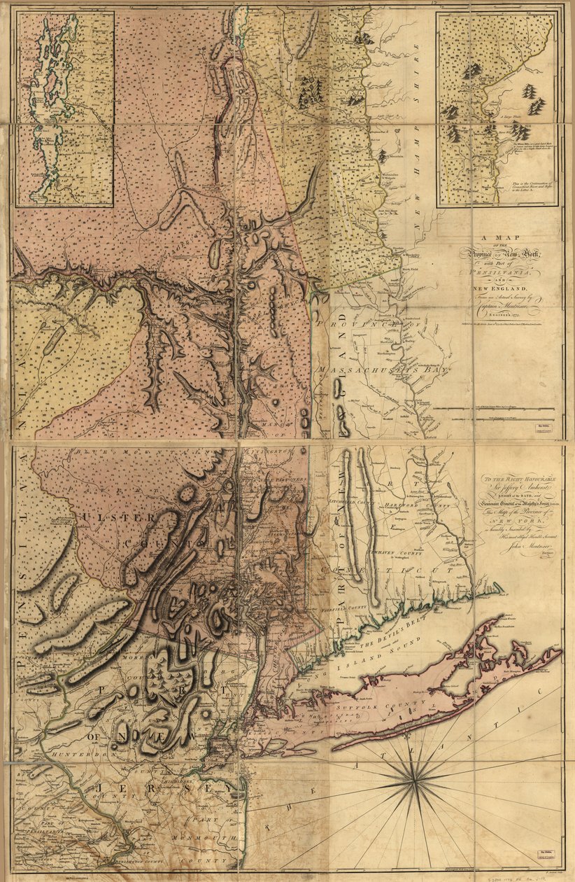 Mapa prowincji Nowy Jork z częścią Pensylwanii i Nowej Anglii, LOC 74692653 autorstwa Andrew Montrésor