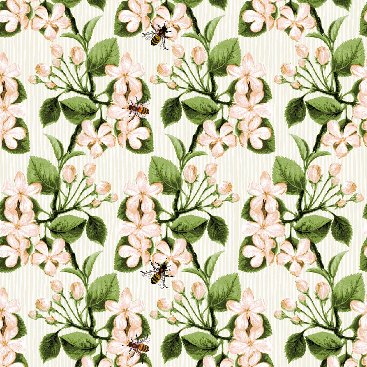 Crab Apple Blossom i Honey Bee, 2017, tusz i cyfra autorstwa Andrew Watson
