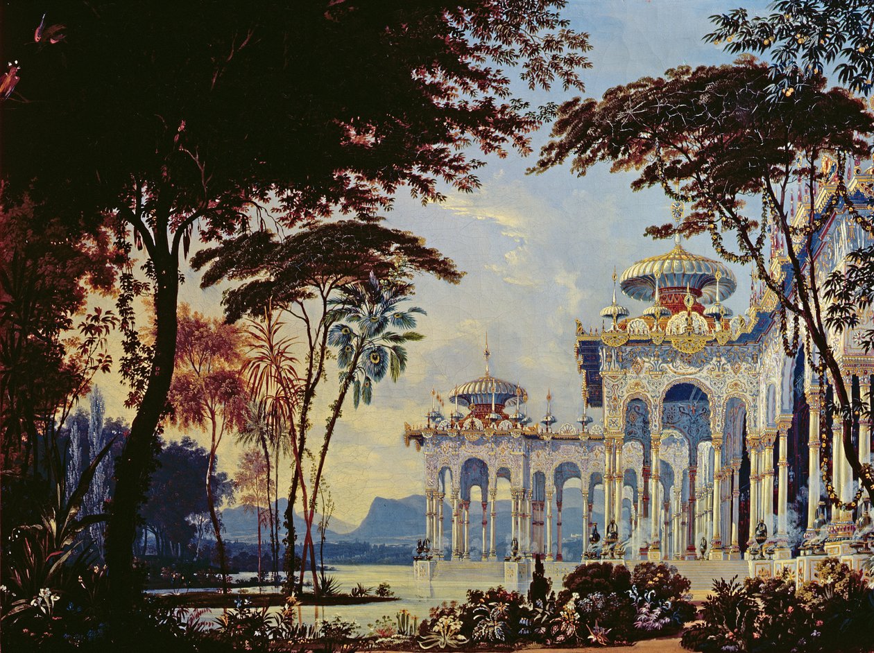 Scenografia do „Rusłana i Ludmiły” Glinki, 1842 (wc i gwasz na papierze) autorstwa Andrey Adamovich Roller