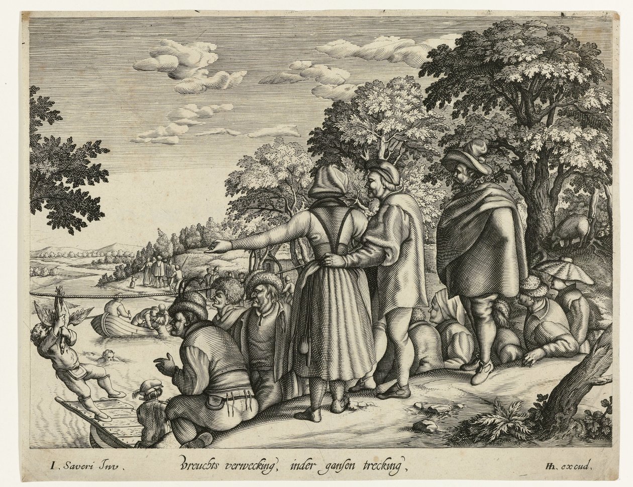 Ciągnięcie gęsi Owocna hodowla, inder cały treking (tytuł na obiekcie) autorstwa Andries Jacobsz. Stock