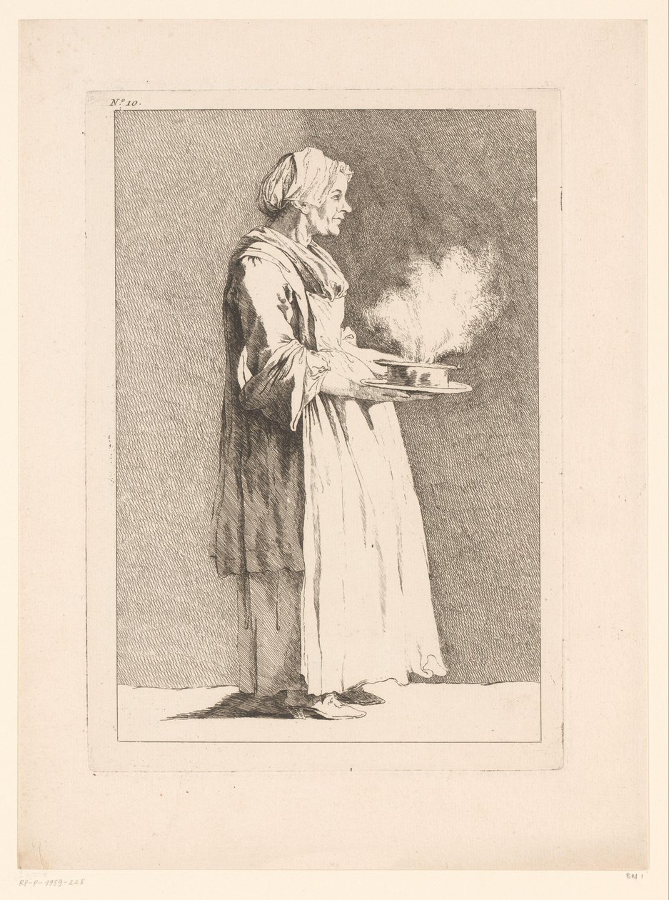 Karykatura kobiety z posiłkiem Karykatury wg J. Saly (tytuł serii) Recueil de caricatures dessinées Par J. Saly et Gravées par A.L. DeLalive DJ (tytuł serii) autorstwa Ange Laurent de, marquis de Rémoville Lalive