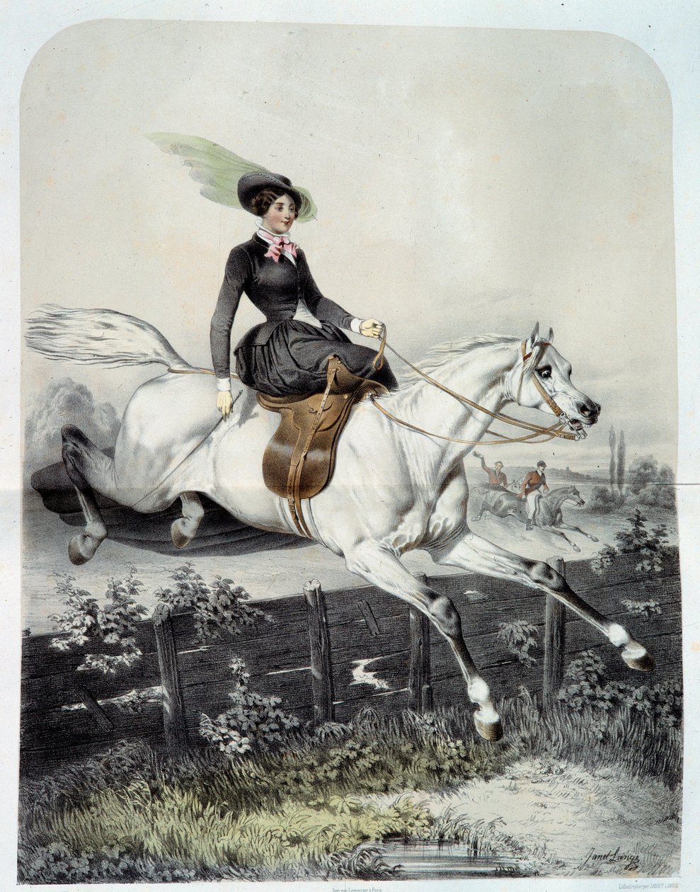Młody jeździec w Amazonii skaczący przez barierę Litografia Ange Louis Jawe Lange (1815-1872) XIX-wieczna kolekcja prywatna autorstwa Ange Louis Janet