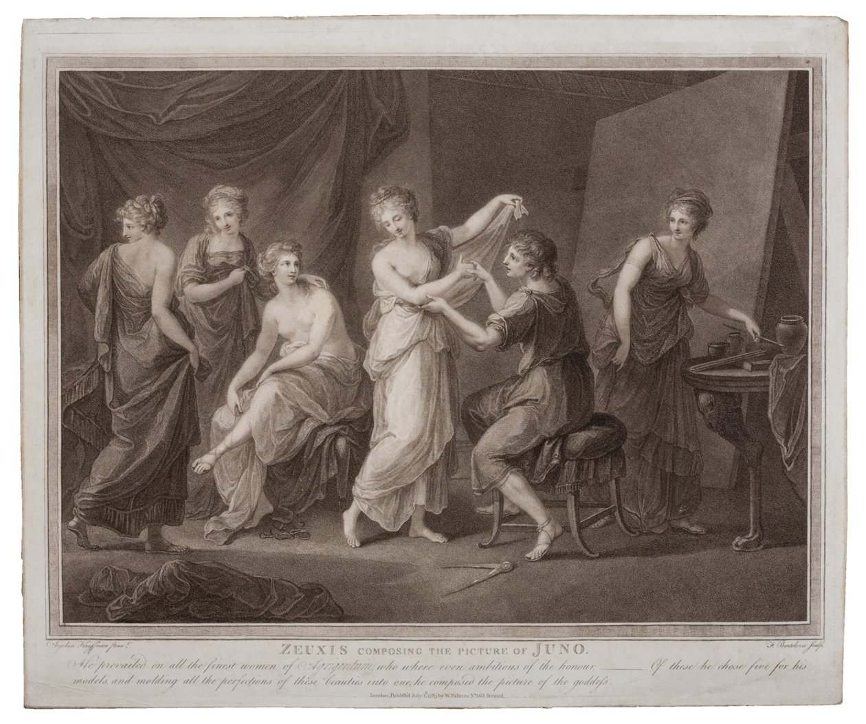 Zeuxis komponuje obraz Juno Francesco Bartolozziego (1727-1815), wydany w Londynie przez W. Palmera, 1785 autorstwa Angelica Kauffmann