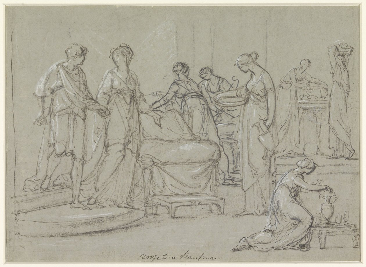 Panna młoda i pan młody wchodzą do komnaty ślubnej autorstwa Angelica Kauffmann