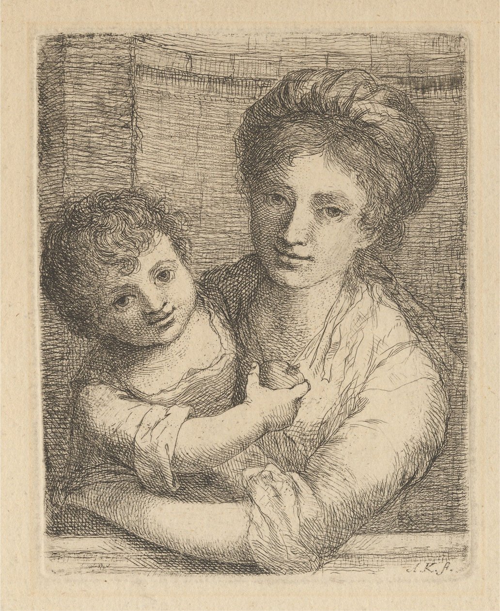 Matka trzymająca dziecko z jabłkiem autorstwa Angelica Kauffmann