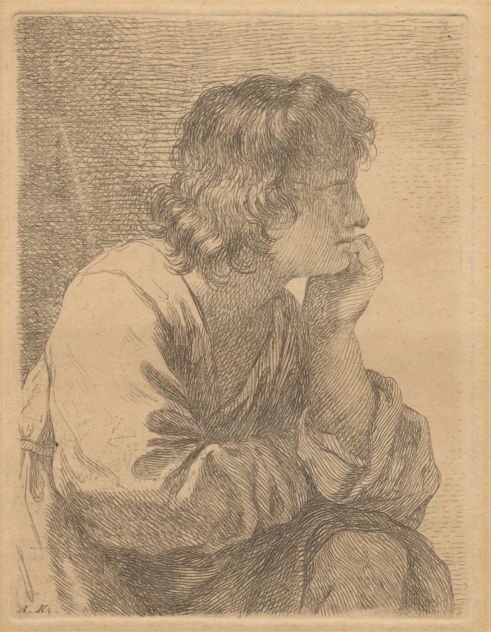 Portret młodego mężczyzny w zadumie autorstwa Angelica Kauffmann