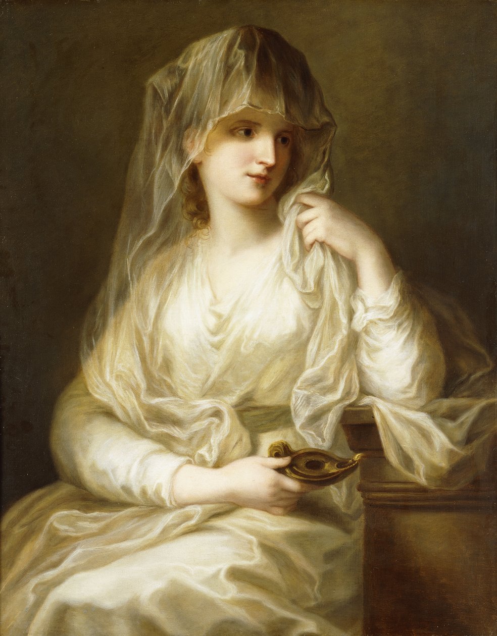 Tuccia, Vestial Virgin, trzy czwarte długości, trzymająca lampę, autorstwa Angelica Kauffmann