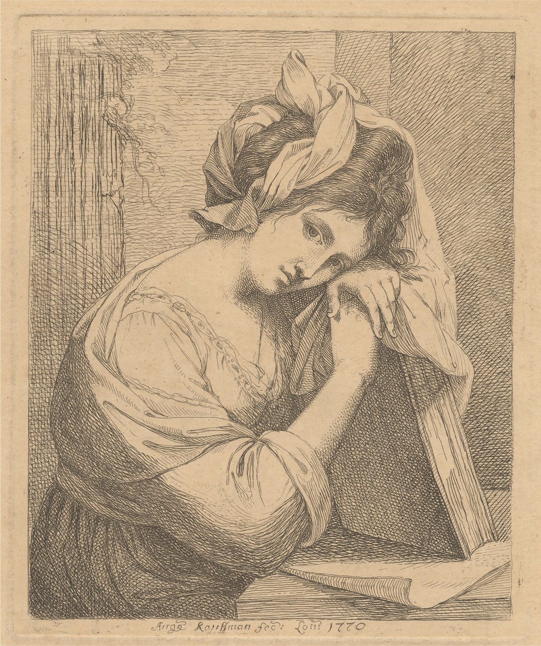 Młoda kobieta pogrążona w zadumie autorstwa Angelica Kauffmann