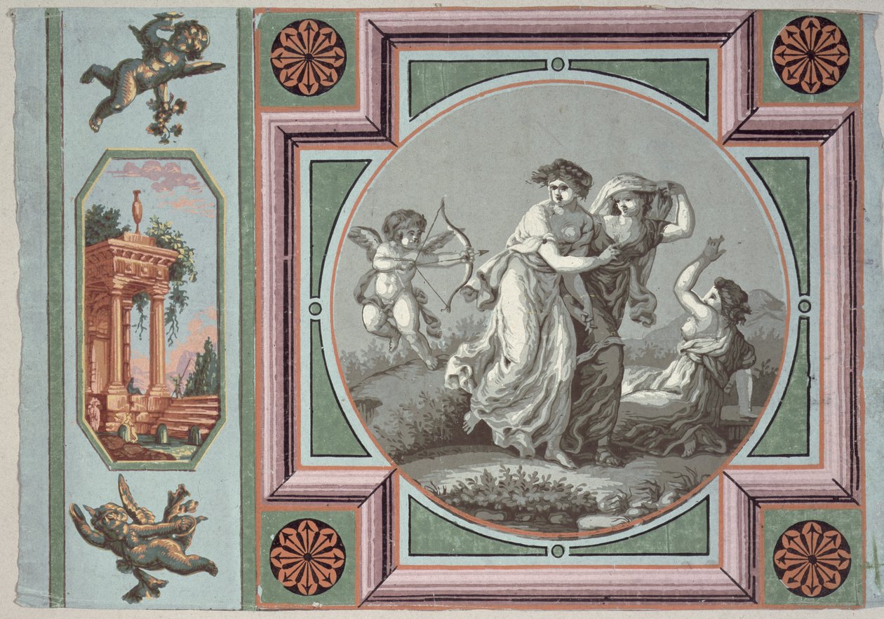 Zemsta miłości, projekt na medalion z tapety, ok. 1785 (tapeta) autorstwa Angelica after Kauffmann