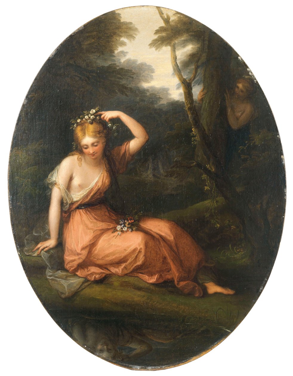 Silvia, ozdabiająca się kwiatami podczas obserwacji przez Daphne, 1783. autorstwa Angelica Kauffmann