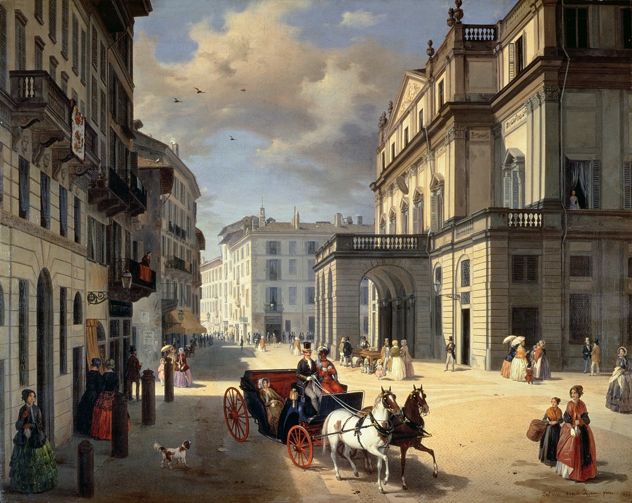 Front Teatru La Scala, 1852 autorstwa Angelo Inganni