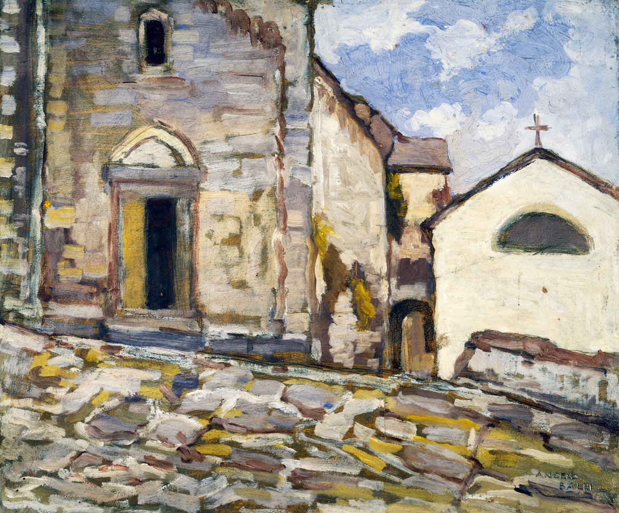 Fasada kościoła, autorstwa Angelo Balbi (1872-1939). Włochy, XX wiek. autorstwa Angelo Balbi