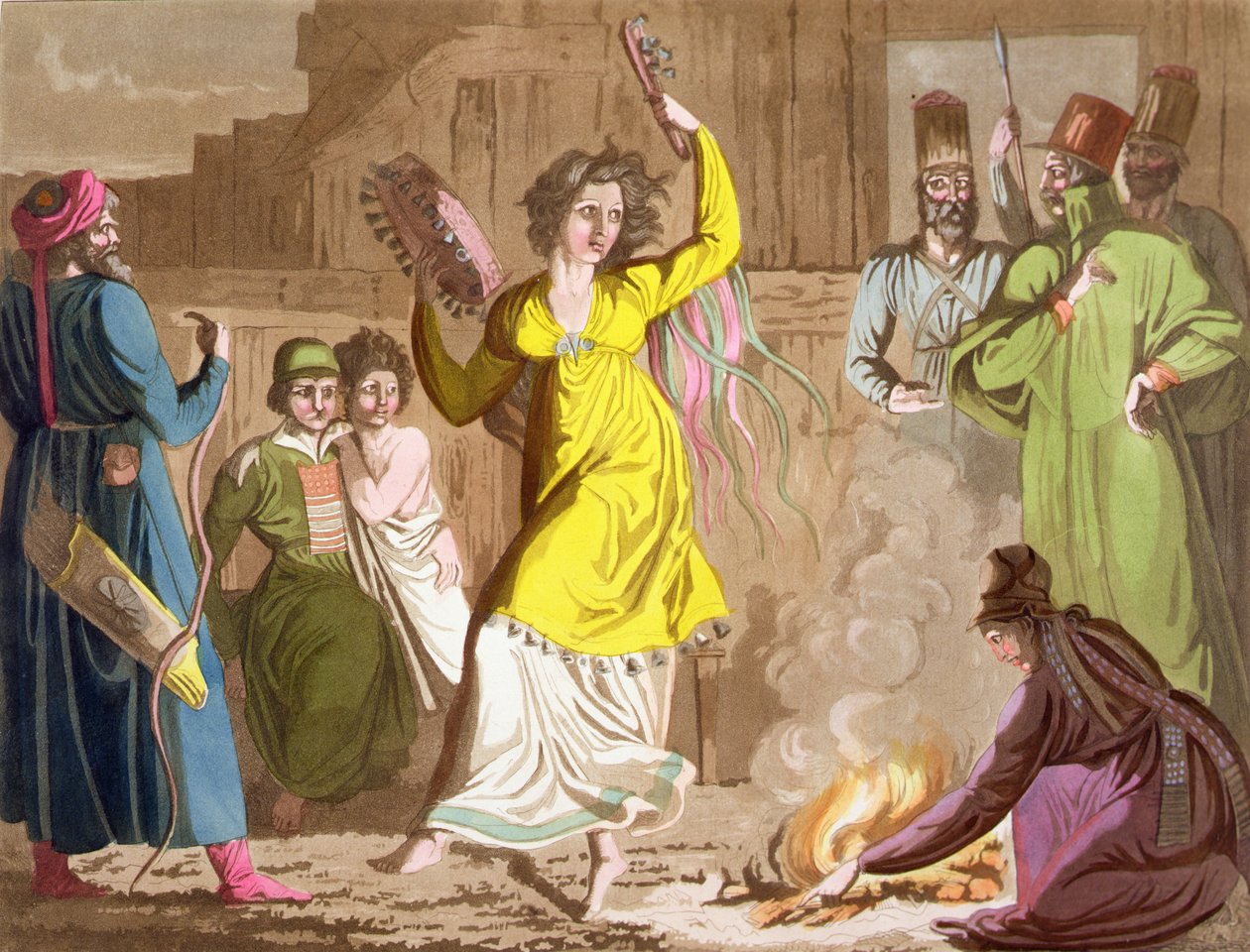 Szamanizm ludu Teleutów, region Kemerowo, Syberia, tablica 27 z „Le Costume Ancien et Moderne” Julesa Ferrario, wydana ok. 1820-30 (kolor lito) autorstwa Angelo Biasioli
