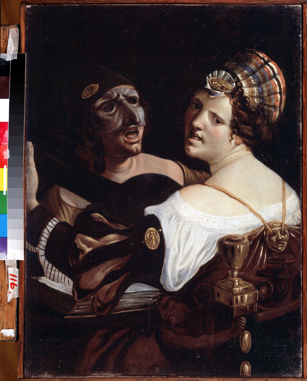Śpiewający aktorzy. Obraz Angelo Carlo Velli (połowa XVIII wieku). Olej na płótnie, 64,3 x 48 cm. XVIII-wieczna sztuka włoska. Państwowe Muzeum Sztuki, Jekaterynburg, Rosja. autorstwa Angelo Carlo Velli