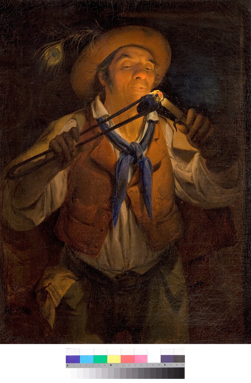Chłop zapala świecę płonącym węglem Obraz Angelo Inganni (1807-1880) 1850 Kolekcja prywatna autorstwa Angelo Inganni