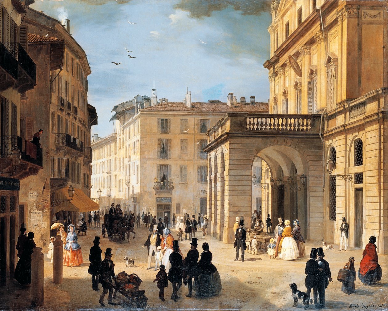 Piazza della Scala (plac Scala) w Mediolanie autorstwa Angelo Inganni