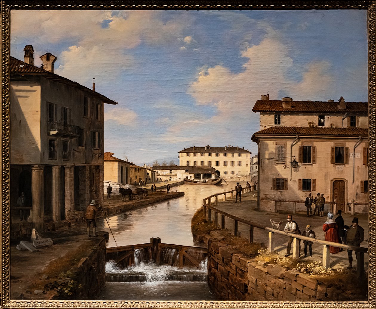 Widok na kanał Naviglio z mostu św. Marka autorstwa Angelo Inganni