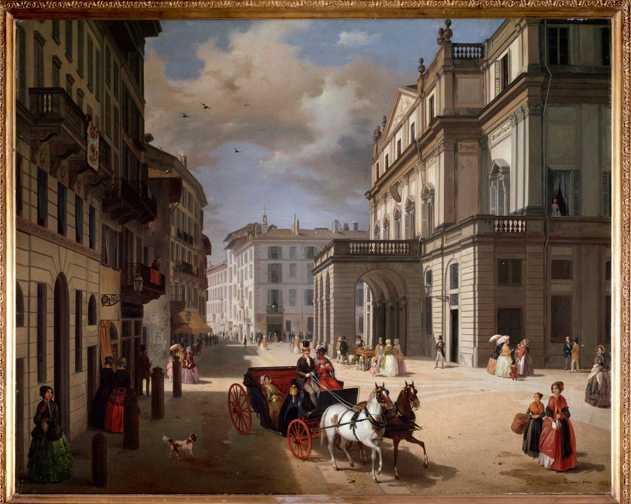 Widok na plac Teatro alla Scala w Mediolanie autorstwa Angelo Inganni