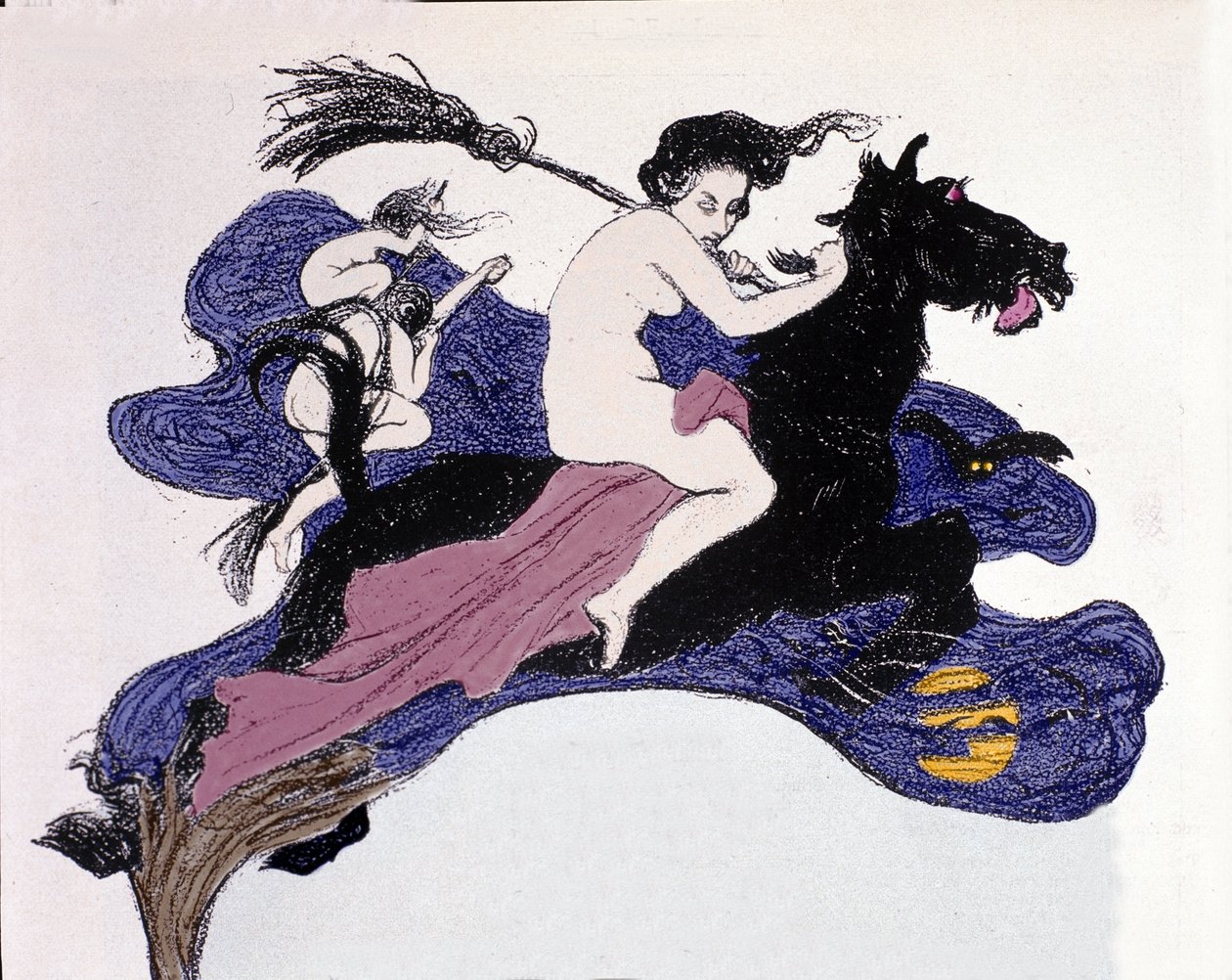 Czarownice poruszające się w powietrzu. Ilustracja autorstwa Angelo Janka (1868-1940) do Jugend autorstwa Angelo Jank