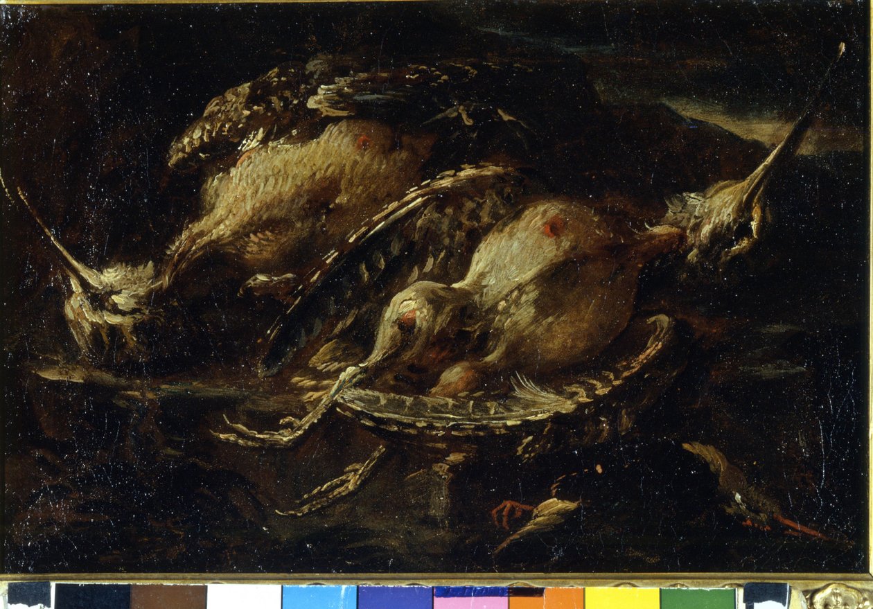 Martwa natura ptaków. Obraz Angelo Maria Crivellone (? - 1730/60?). Mediolan, CRA. autorstwa Angelo Maria Crivelli