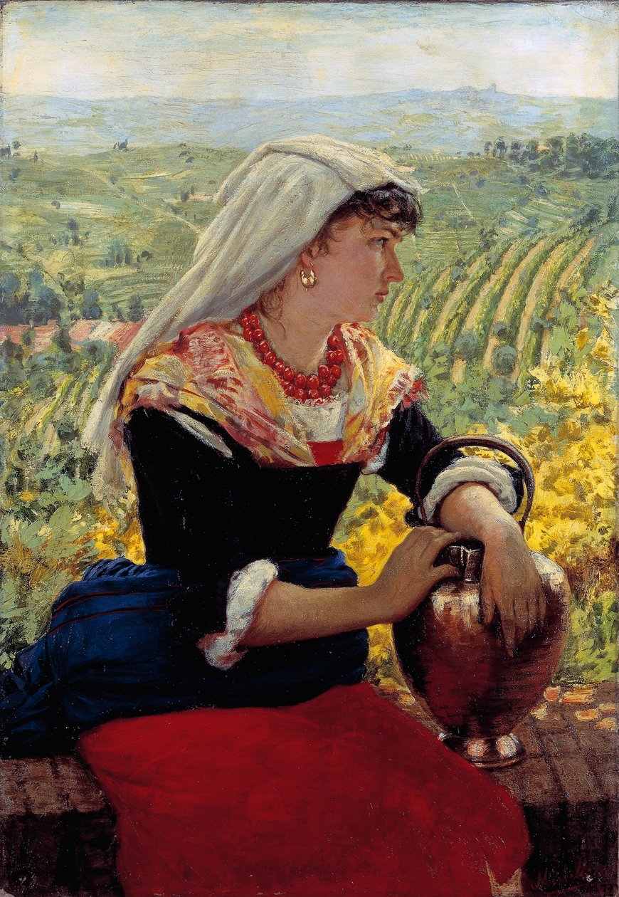 Portret żony w stroju Monferrato autorstwa Angelo Morbelli