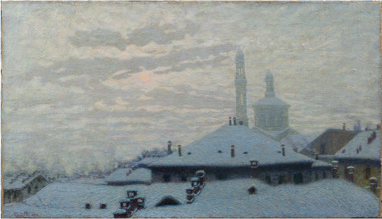 Dachy pod śniegiem Dachy pod śniegiem, 1910 r. autorstwa Angelo Morbelli