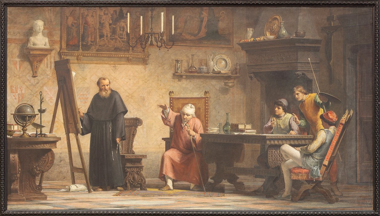 Piero della Francesca dyktuje zasady geometrii Luce Pacioli. autorstwa Angelo Tricca