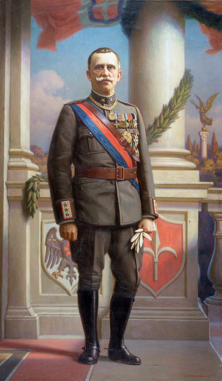 Portret króla Włoch Vittorio Emanuele III (1869-1947) Obraz Angelo Vernazzy (1869-1937) 1923 Dim 220x130 cm Genes, Gallery of Modern Art, inv 0588 autorstwa Angelo Vernazza