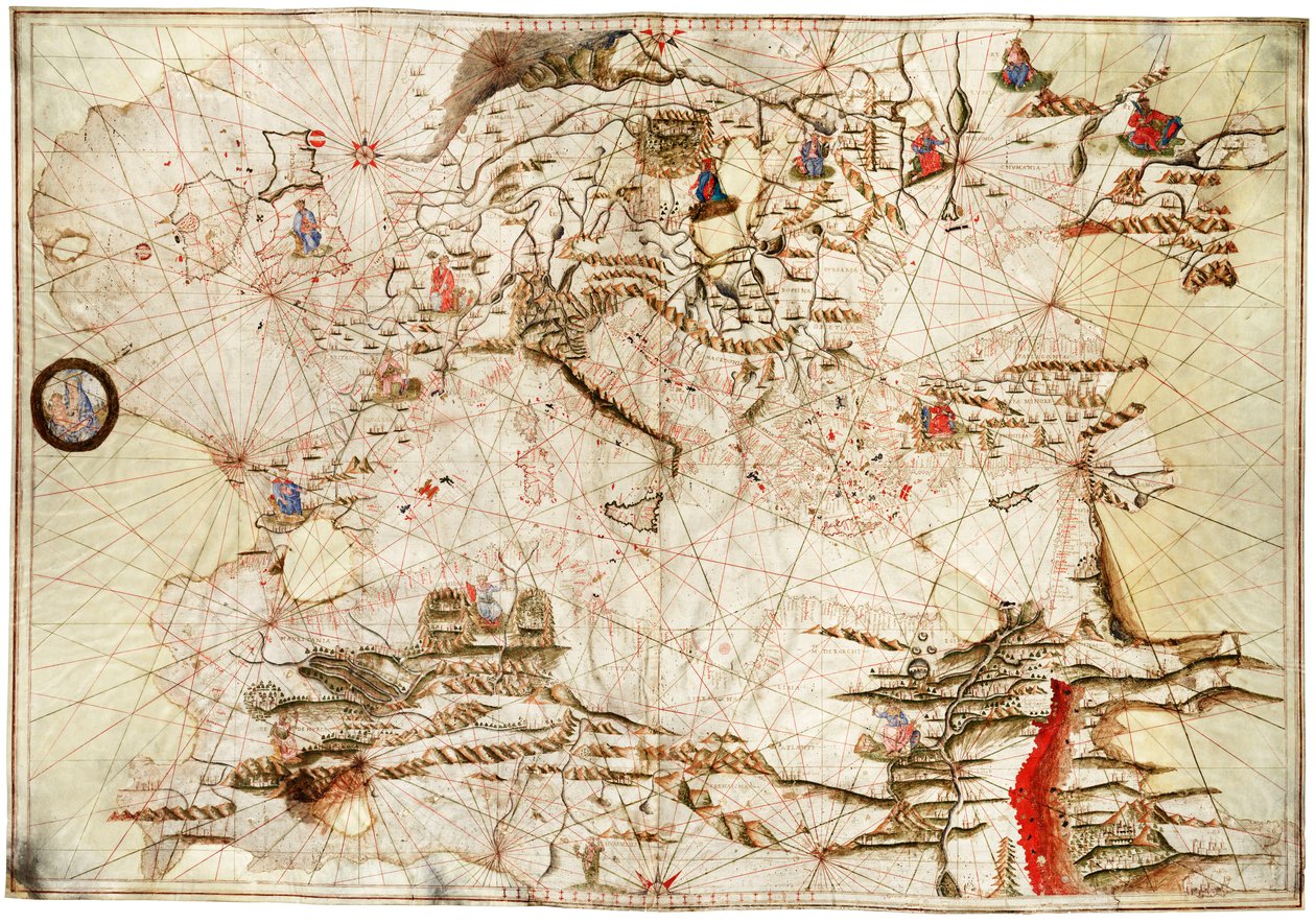 Morze Śródziemne, Morze Czarne i północno-wschodni Atlantyk, ok. 1550 r. (welin) autorstwa Angelo de Conte Freducci