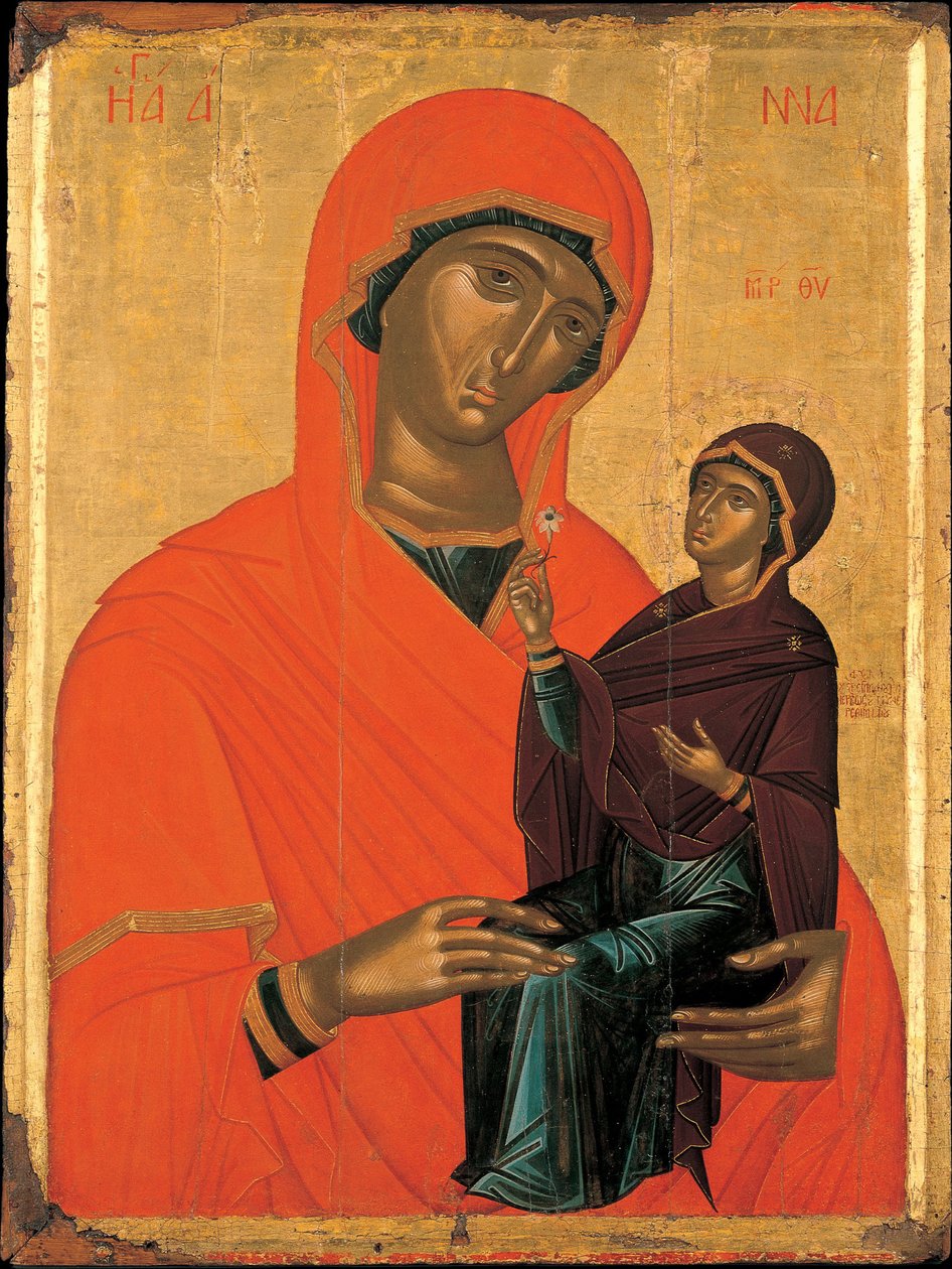 Akotandos, Angelos (aktywny ok. 1425-1460) Św. Anna z Dziewicą Temperą na panelu ok. 1440-1460 Muzeum Benaki, Ateny 106x76 autorstwa Angelos Akotantos
