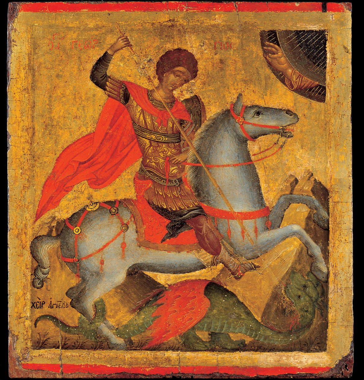 Akotandos, Angelos (aktywny ok. 1425-1460) Święty Jerzy i Tempera Smoka na panelu ok. 1440-1460 Muzeum Benaki, Ateny 40,8x37,5 autorstwa Angelos Akotantos
