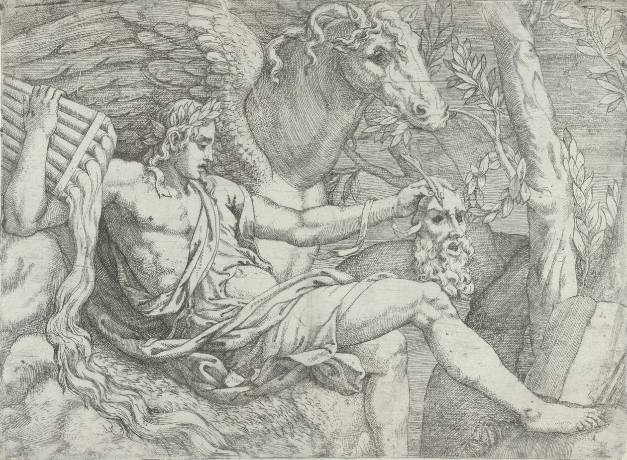 Apollo trzymający w prawej ręce fajki w towarzystwie Pegaza, 1556-60. autorstwa Angiolo Falconetto