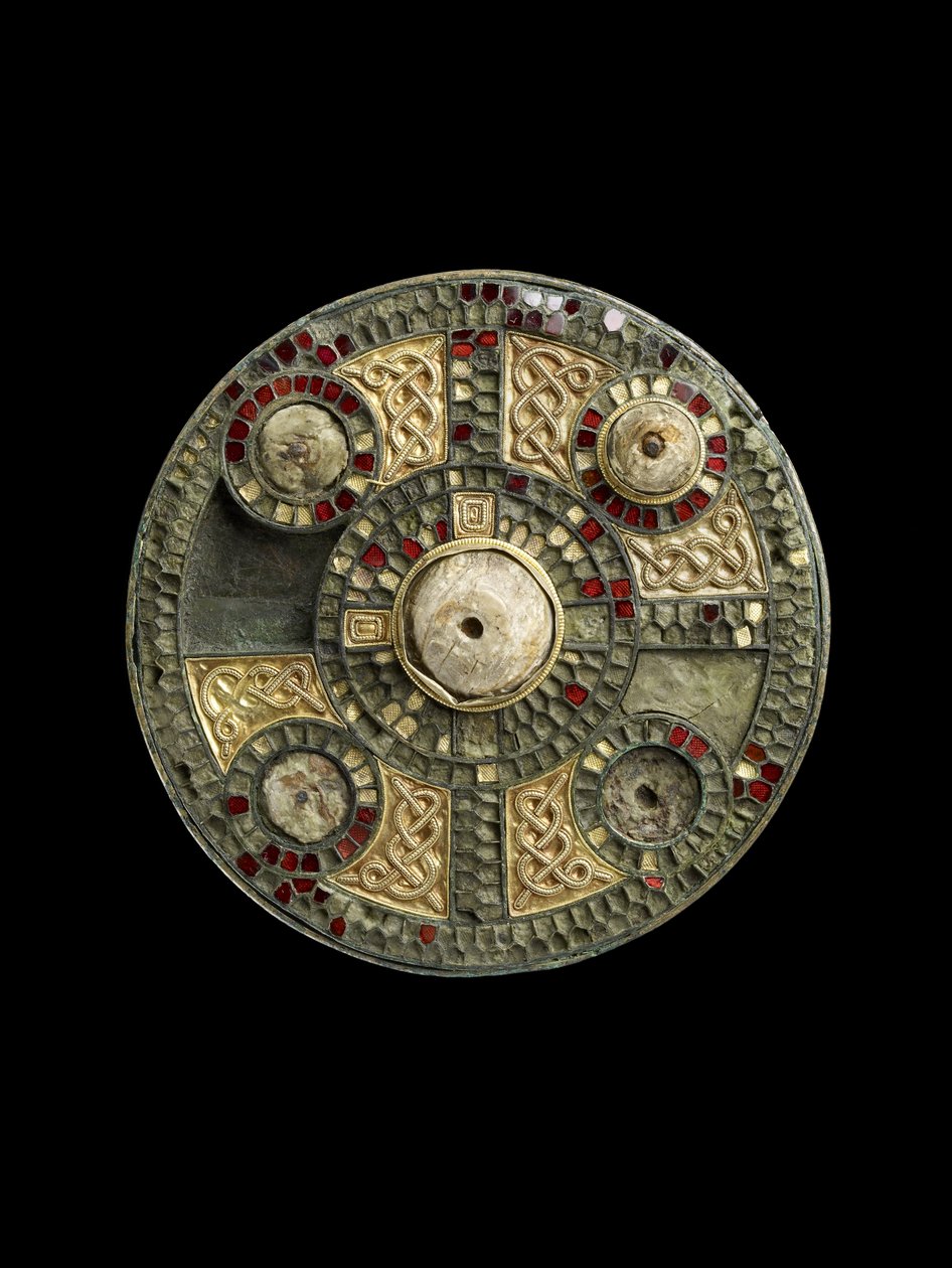 Broszka w kształcie dysku, 400-1066 (szkło, złoto, kość słoniowa) autorstwa Anglo Saxon