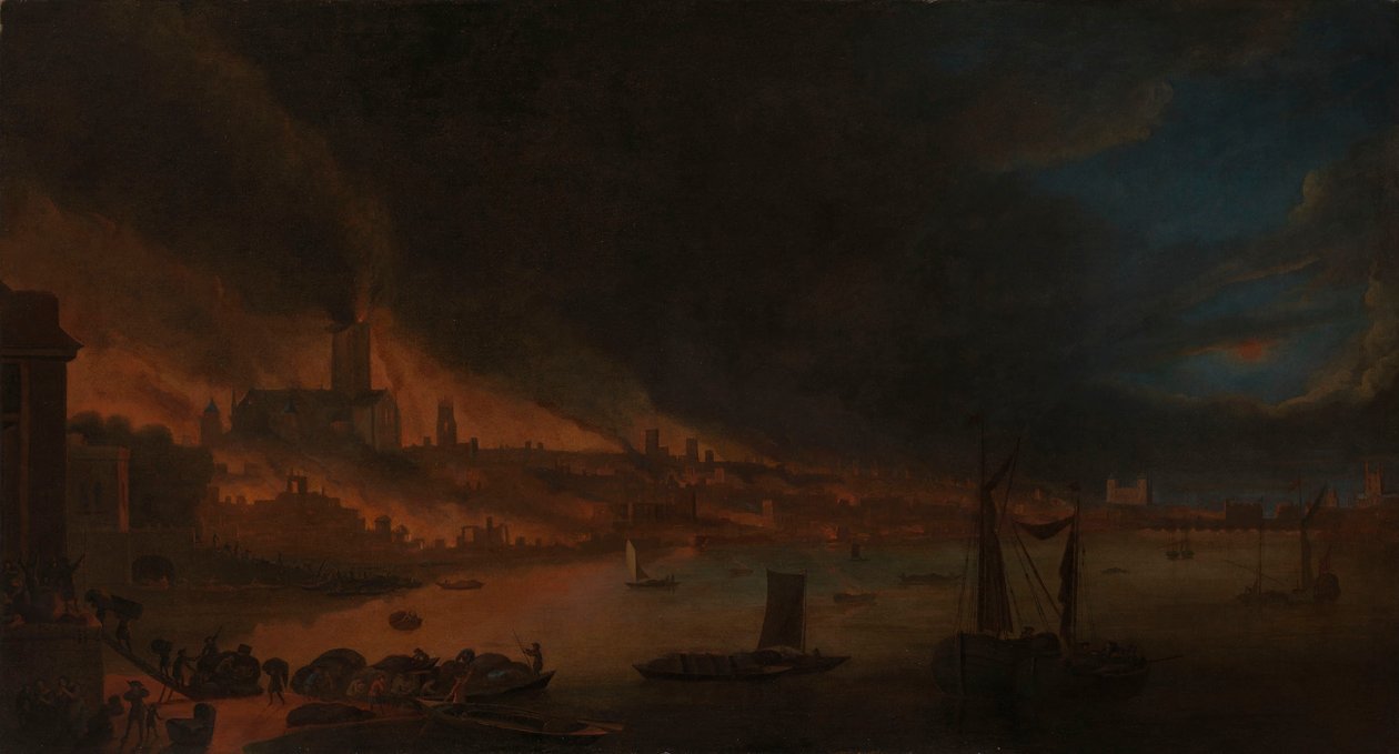 Wielki pożar Londynu, ok. 1666-1700 (olej na płótnie) autorstwa Anglo Dutch School