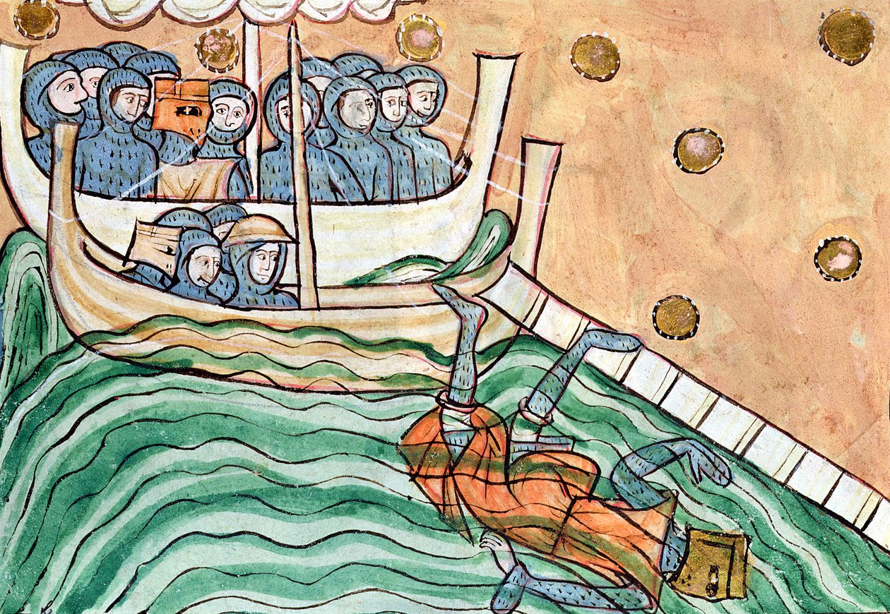 Tonący wiking, prawdopodobnie Olav Trygvason (968-1000) z Norwegii w bitwie pod Svold 9 września 1000 r. autorstwa Anglo Saxon