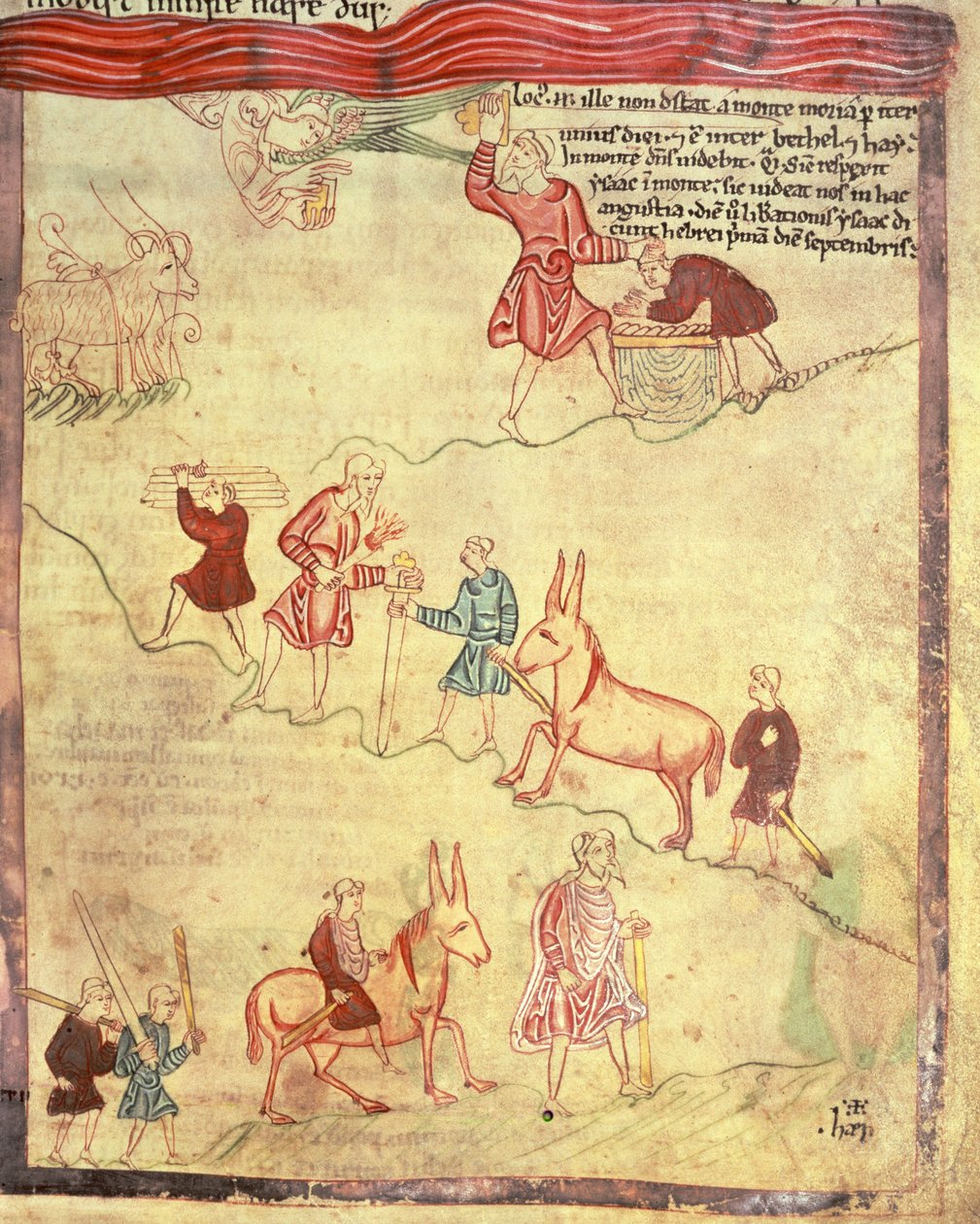 Cott Claud B IV f.38 Abraham i ofiara Izaaka, z Pięcioksięgu Aelfryka, z St. Augustine