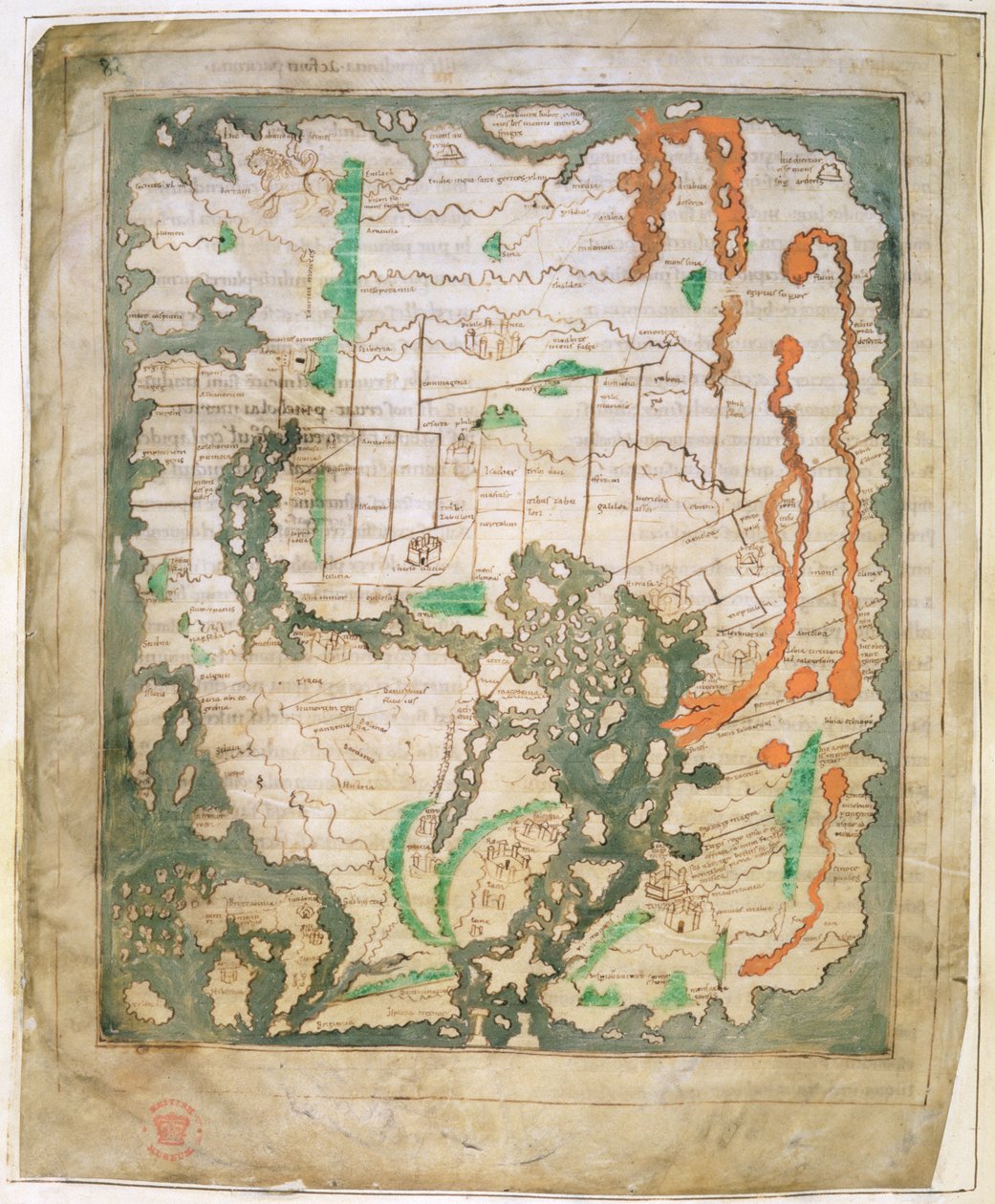 Cott Tib B V część 1 f.56v Prostokątna mapa świata, ok.1030 (welin) autorstwa Anglo Saxon