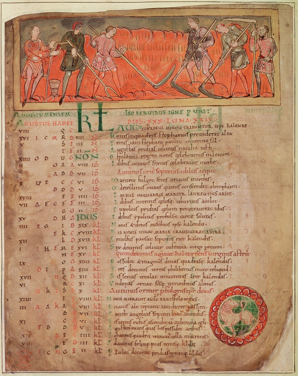 Cott Tib B V f.6v Zbiór z kalendarza, ok. 1030 (welum) (szczegóły patrz 61654) autorstwa Anglo Saxon