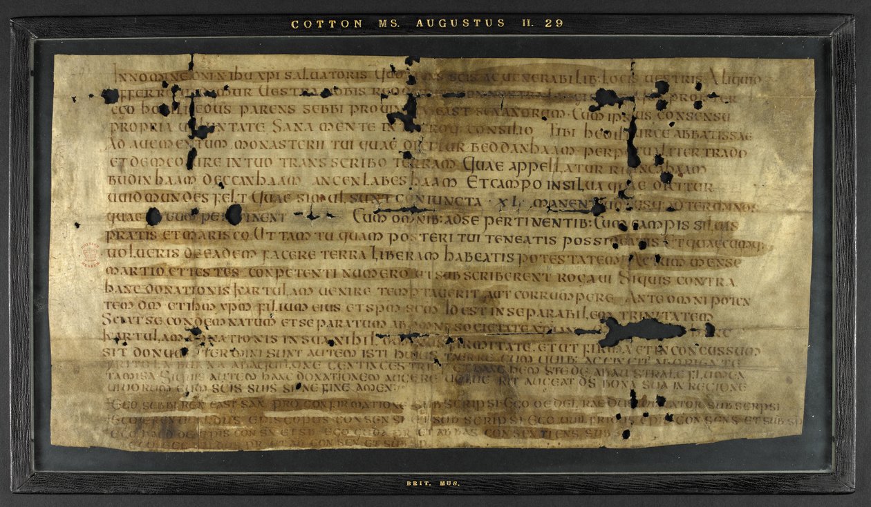 Nadanie Hodilredusa (Æthelred), krewnego króla Sebbiego ze wschodnich Sasów (fl. 685-706), Hedilburgowi (Æthelburg), ksieni autorstwa Anglo Saxon Anglo Saxon