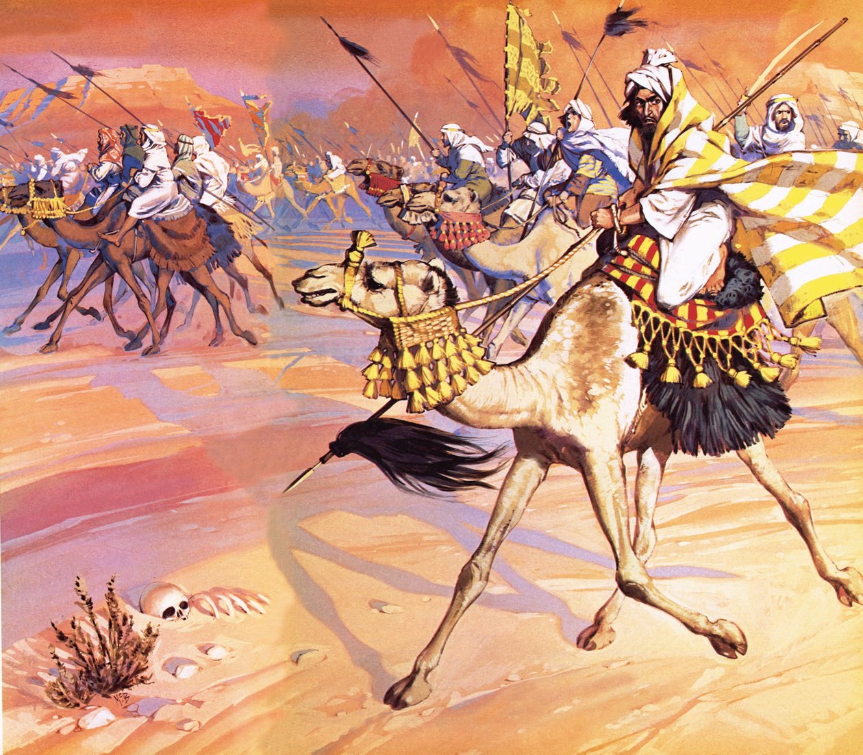 Arabowie przelewający się przez pustynię, by zabić Mohameda autorstwa Angus McBride