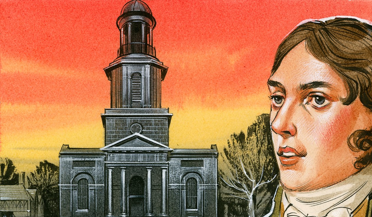 Samuel Taylor Coleridge przed kościołem St Chad