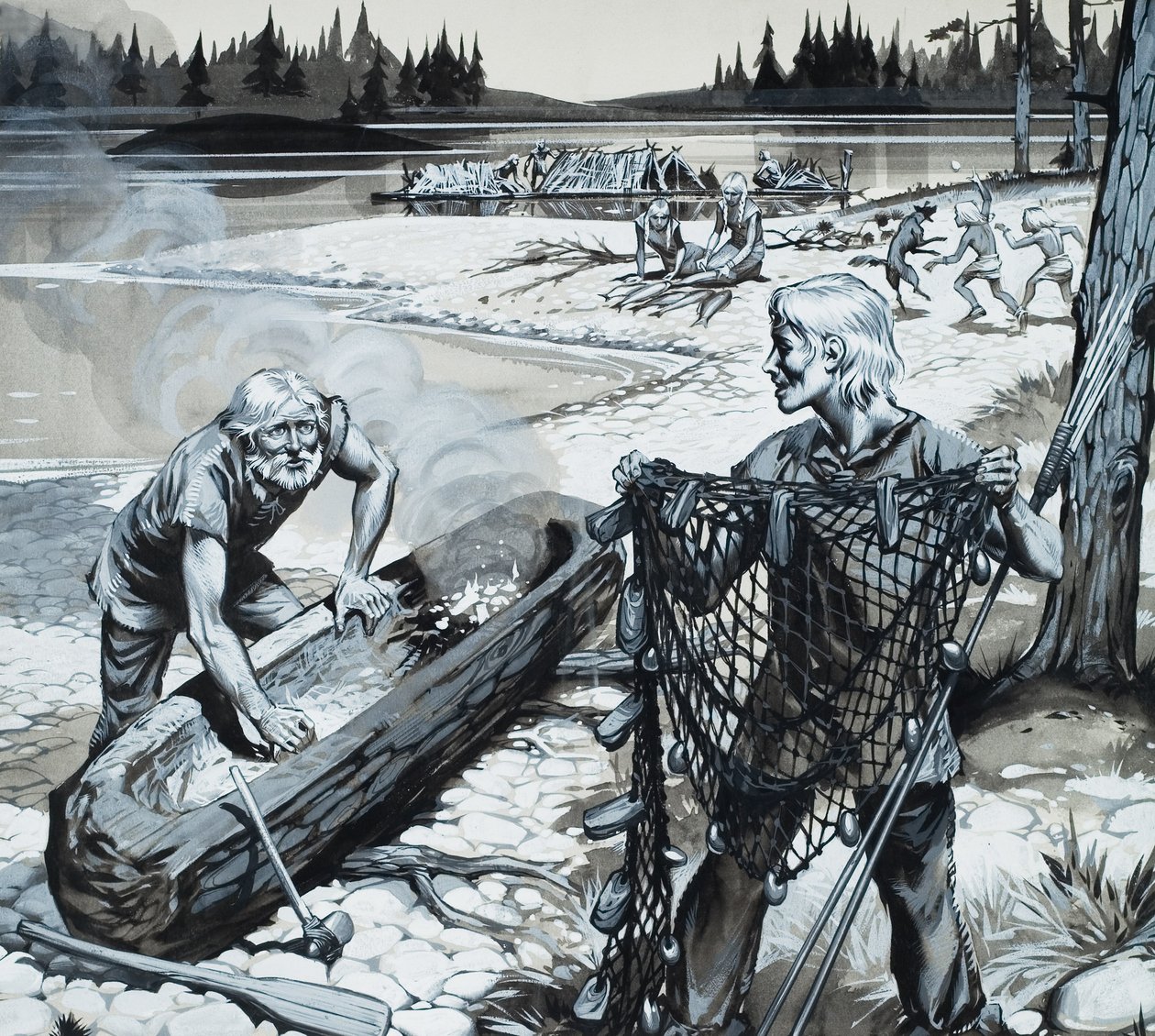 Leśni mieszkańcy Skandynawii (gwasz na papierze) autorstwa Angus McBride
