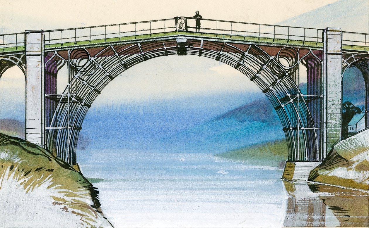 Pierwszy żelazny most w Wielkiej Brytanii, w Ironbridge Gorge autorstwa Angus McBride