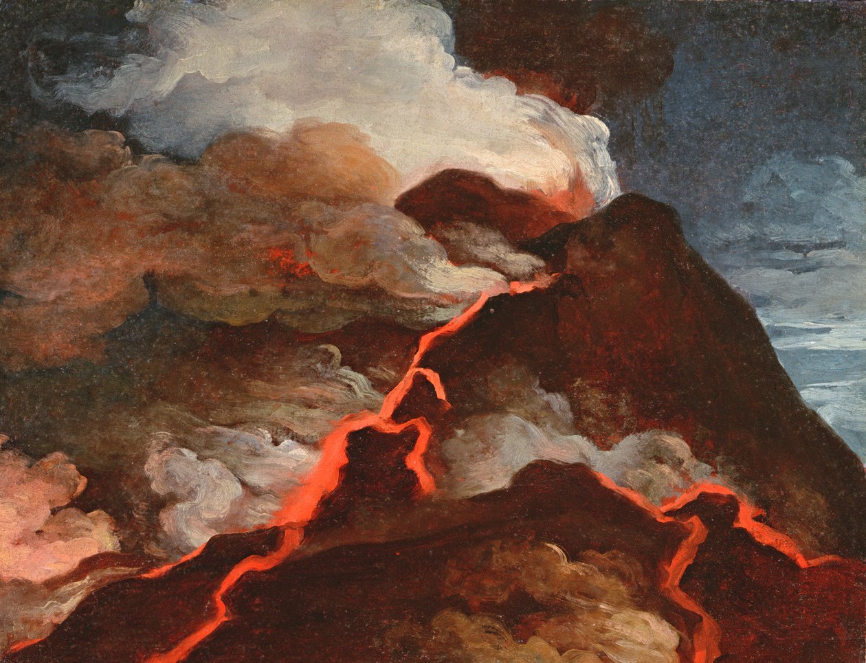 Wezuwiusz w erupcji, 1772 (olej na papierze) autorstwa Anicet Charles Lemonnier