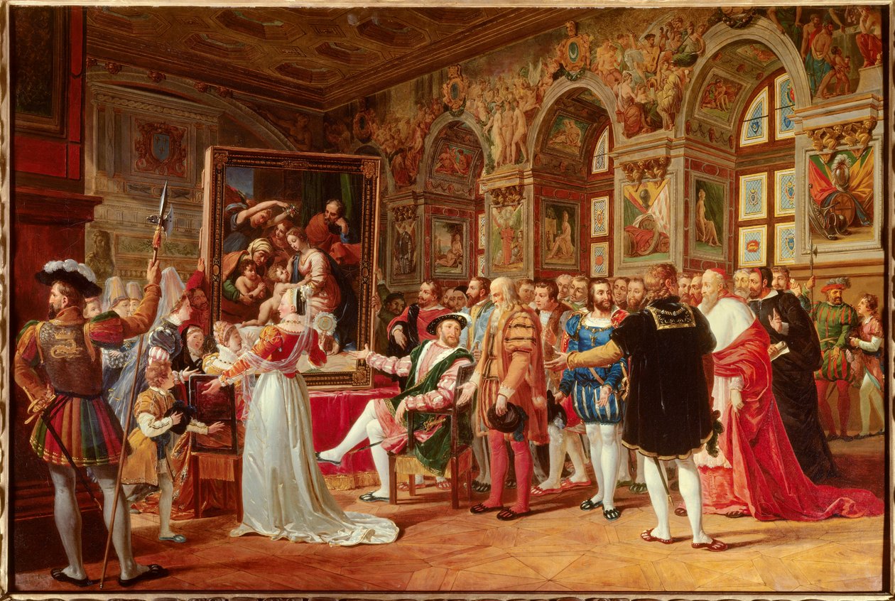 Wiek Francois I: Francois I król Francji otrzymał obraz Świętej Rodziny w Fontainebleau, wysłany z Rzymu przez Rafaela (włoski malarz Raffaello sanzio) jako hołd dla jego wdzięczności. Po jego bokach wyróżniamy: (część po lewej stronie autorstwa Anicet Charles Gabriel Lemonnier