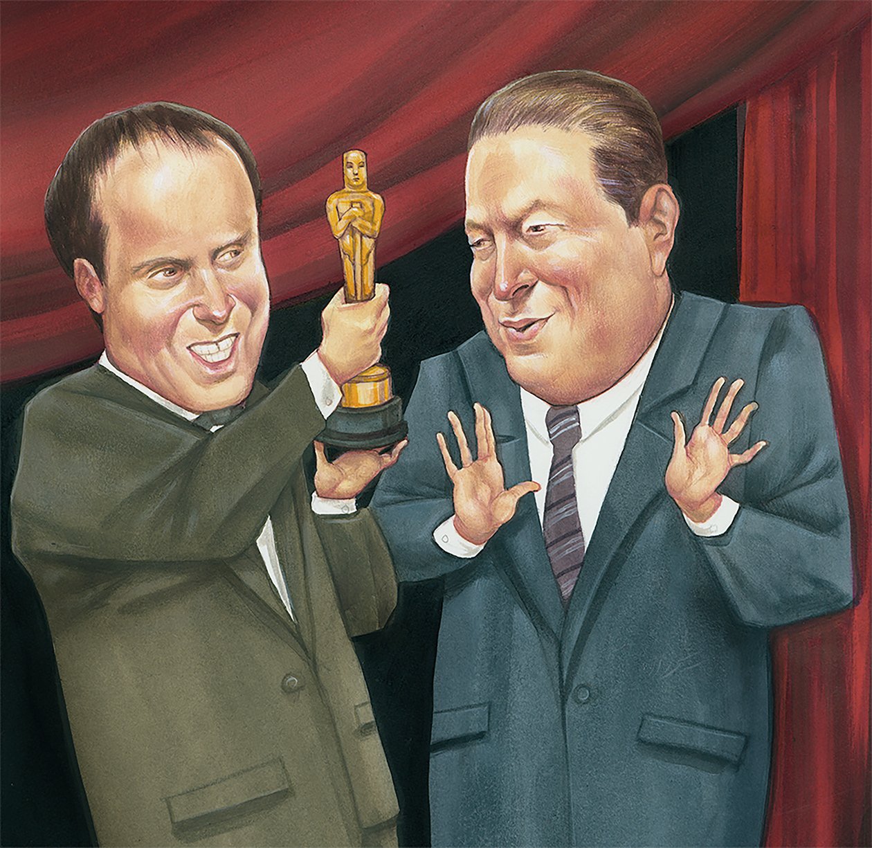 Al Gore odbiera Oscara, 2007 (akryl na płycie ilustracyjnej) autorstwa Anita Kunz