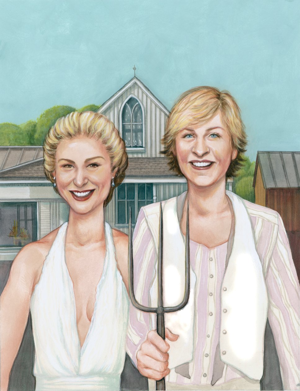 Ellen i Portia, 2008 (akryl na płycie ilustracyjnej) autorstwa Anita Kunz