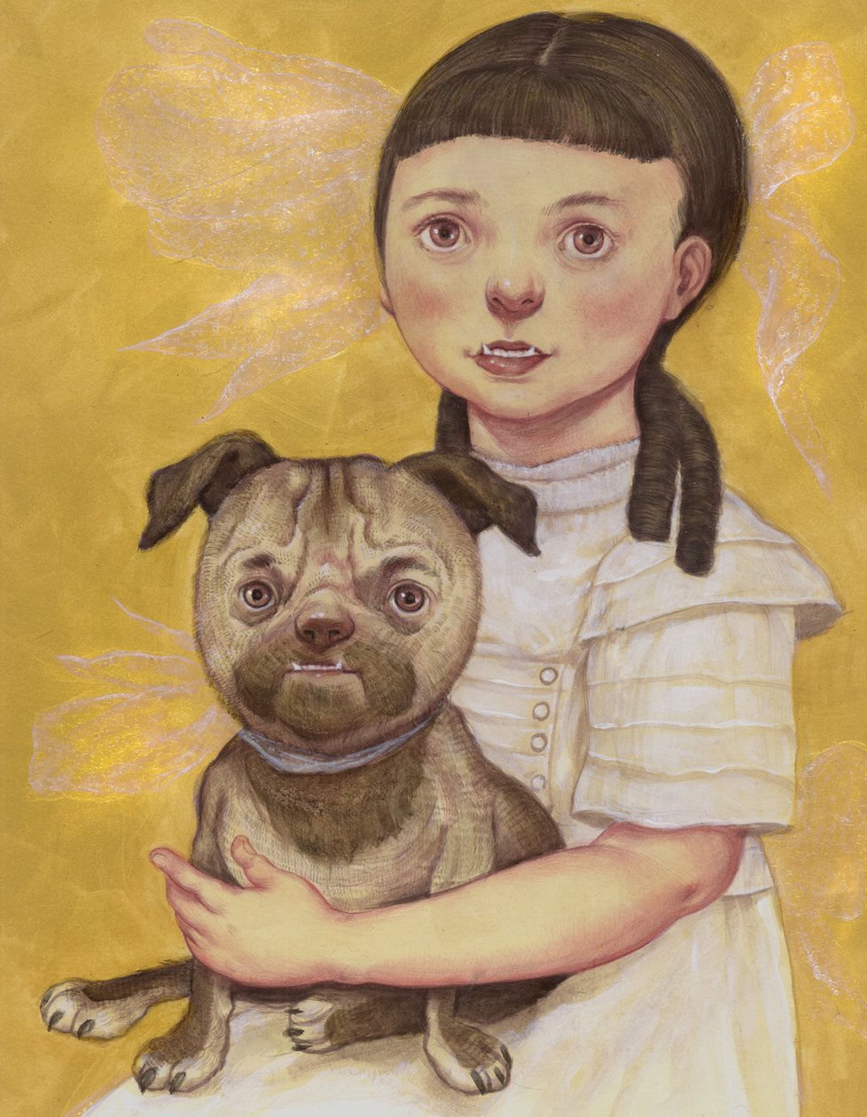 Girl With Stray, 2019 (farba akrylowa na płycie ilustracyjnej) autorstwa Anita Kunz