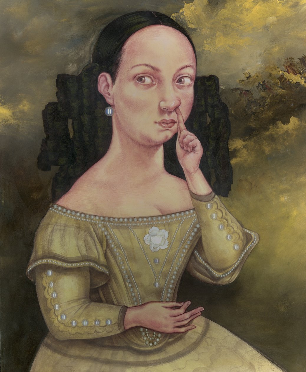 Dama z problemami z nosem, 2018 (farba akrylowa na płycie ilustracyjnej) autorstwa Anita Kunz